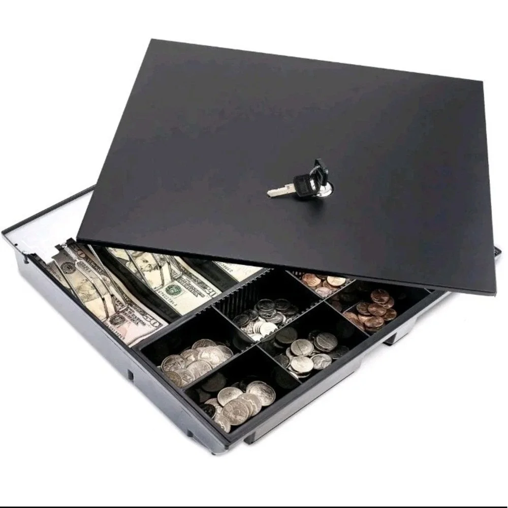 Volcora Cash Drawer Tray with Locking Cover - 14.1 x 13 x 2.5 Inch Metal Cash...